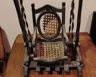 Antique Dollhouse Rocking Chair with Cane Seating