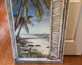 Tropical Beach Scene Through Open Shutters