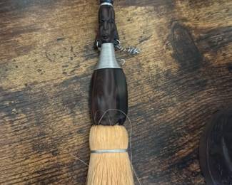 African Tribal Carved Figurine with Brush