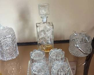 Vintage Pressed Glass Decanter and Tumbler