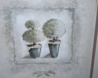 Set of Three Framed Botanical Prints with Topiary Trees