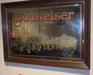 Budweiser King of Beers Mirror with Horse-Drawn Wagon