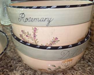 Herb Themed Ceramic Pitcher and Bowl Set