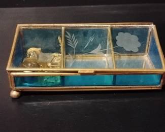 Vintage Etched Glass Trinker Box with Music Box Mechanism