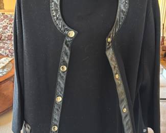 Jones New York Signature Black Cardigan with Faux Leather Trim 6 hero