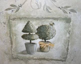 Set of Three Framed Botanical Prints with Topiary Trees