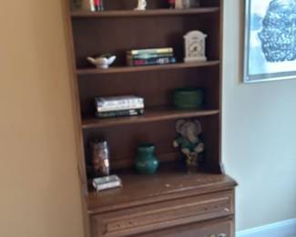 Vintage Wooden Bookcase with Drawers