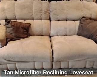 Tan Microfiber Reclining Loveseat