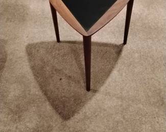 Mid Century Modern Walnut and Slate Triangle Side Table