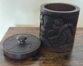 Antique Carved Wooden Box with Lid
