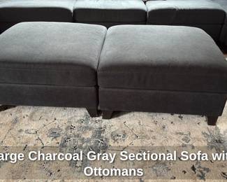Large Charcoal Gray Sectional Sofa with Ottomans