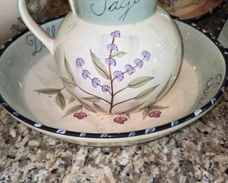 Herb Themed Ceramic Pitcher and Bowl Set