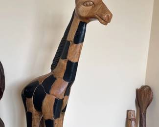 Hand-Carved Wooden Giraffe Figurine