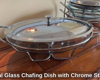 Oval Glass Chafing Dish with Chrome Stand
