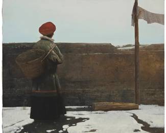 3019
Si Zijie
(b. 1956)
"Within the Wall"
Oil on canvas
Signed in Chinese in black ink on the stretcher, possibly in another hand; titled by repute
24" H x 28.5" W
Estimate: $600 - $800
