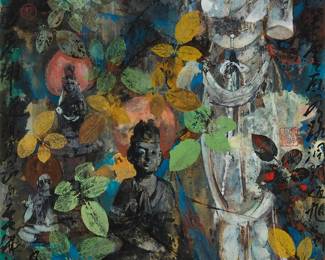 3087
Wang Naizhuang
(b. 1929)
"Introspection in Quiet"
Gouache and ink on paper
Stamped with three red ink chopmarks, and inscribed in Chinese characters in black ink, all along the left and right edges; titled by repute
Sight: 18.25" H x 16.5" W
Estimate: $700 - $900