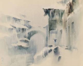 3094
Shi Yifang
(b. 1944)
"North Gate," 1989
Watercolor on paper
Signed possibly in Chinese and dated 89·4, lower right; inscribed in Chinese characters in ink, possibly in the hand of the artist, on the verso of the thick support sheet; titled by repute
Image/Sheet: 14.125" H x 17.25" W; Support sheet: 15.5" H x 21.5" W
Estimate: $300 - $500
