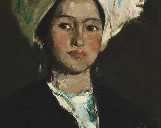 3014
Guan Weixing
(b. 1940)
"Chinese Muslim," 1987
Oil on canvas
Signed in Chinese and dated 87, lower right; titled by repute
22" H x 15" W
Estimate: $600 - $800
