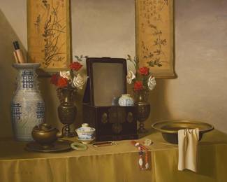 3010
Kang De
(20th century)
"In Madame Zhou's Room," 1990
Oil on canvas
Signed in Chinese and dated 1990·8, lower left; titled by repute
31.5" H x 39.5" W
Estimate: $600 - $800
