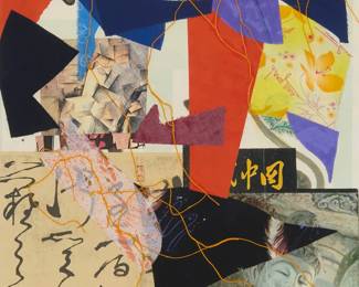 3038
Hang Faji
(b. 1946)
"Source of Oriental Culture," 1983
Fabric and paper collage on paper
Signed in Chinese and dated 1983·1 in ink lower right; stamped with five various red ink chopmarks lower left; titled by repute
Sight: 20.75" H x 13.5" W
Estimate: $200 - $300
