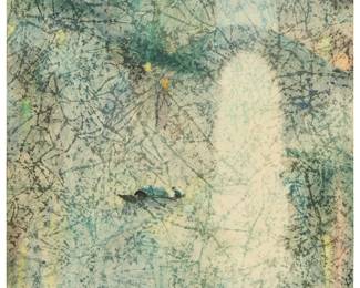 3052
Zhu Sunxian
(20th century)
"Passing the Bridge," 1989
Watercolor and pastel on crumpled-style Japanese paper
With Chinese characters and an ink stamp, presumably the artist's name, and dated 89, all in red ink in the lower right corner; with Chinese characters, the artist's name, Zhu Sun Xian [sic], and dated 1989, all in black ink, possibly in another hand, all verso; titled by repute
30.5" H x 20.5" W
Estimate: $500 - $700