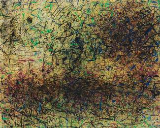 3116
Shen Fan
(b. 1952)
"Sunfire"
Acrylic on paper laid to paper
With the artist's red ink chopmark, lower right; titled on a label affixed to the frame's glass, lower right
Image/Sheet: 30" H x 36" W
Estimate: $1,500 - $2,000
