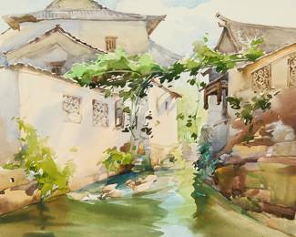 3064
Hua Yiyu
(1922-2005)
"Residence in South China," 1989
Watercolor with traces of graphite on paper
Signed and inscribed in Chinese lower right; inscribed in Chinese characters, presumably in the hand of the artist, verso; titled and dated by repute
Image/Sheet: 15.25" H x 16" W
Estimate: $1,500 - $2,000