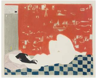 3123
An Bin
(b. 1962)
"Resting," 1987
Woodcut in colors on wove paper
Edition: A/P (an artist's proof aside from the edition of unknown size)
Signed, inscribed "A/P," and inscribed in Chinese, all in pencil in the lower margin: An Bin 87; titled on a label affixed to the glass
Image: 15.75" H x 20" W; Sight: 17" H x 21" W
Estimate: $1,000 - $1,500