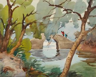 3166
Wang Xuan
(b. 1943)
"Outlanders"
Watercolor on paper
Signed in Chinese, lower left; titled by repute
Image/Sheet: 14" H x 18" W
Estimate: $500 - $700