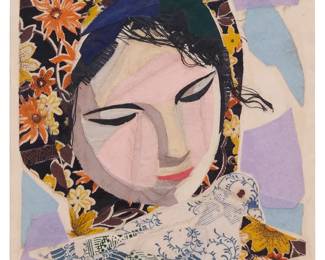 3034
Hang Faji
(b. 1946)
"The Dove," 1978
Fabric collage on paper
Signed in Chinese and dated 78 in pencil, lower right; variously inscribed with Chinese characters, and dated "78," as well as "1991·2·26," in pencil or ink, all verso; titled by repute
Sheet: 10.875" H x 7.625" W
Estimate: $100 - $200
