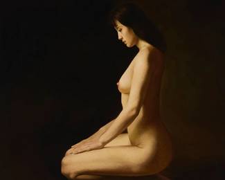 3047
Jiang Guofang
(b. 1951)
"Kneeling Buddha," 1989
Oil on canvas
Signed in Chinese and dated 89 [character] 9 [character] lower right; signed again and inscribed in Chinese characters in ink, verso; titled by repute
39.5" H x 39.75" W
Estimate: $50,000 - $70,000