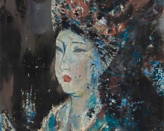 3140
Zhang Quan
(b. 1942)
"Dream of Dunhuang"
Gouache on paper
Signed in Chinese at the center of the right edge; titled by repute
Sight: 25.5" H x 25.5" W
Estimate: $600 - $800