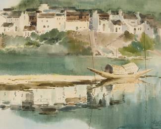 3106
Yuan Long
(b. 1936)
"Sampan Sail," 1989
Watercolor on paper
Signed in Chinese and dated 1989.19, lower right; titled by repute
Sight: 16.5" H x 23.25" W
Estimate: $700 - $900