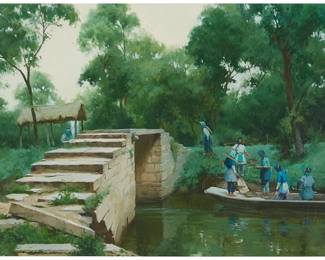 3114
Chen Shihe
(b. 1950)
"Unloading the Boat"
Oil on canvas
Unsigned; titled by repute
24 x 32 in.
Estimate: $2,000 - $3,000
