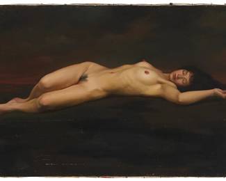 3048
Jiang Tao
(20th century)
Reclining nude, 1989
Oil on canvas
Signed in Chinese and dated 1989, upper left
21.5" H x 30.75" W
Estimate: $700 - $900