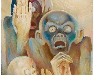3119
Zhou Hongzhi
(b. 1954)
"Afraid," 1989
Oil on canvas
Signed in Chinese and dated 1989.7, lower right; titled by repute
30" H x 24" W
Estimate: $600 - $800