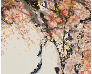 3108
Yu Kewei
(b. 1941)
"From Above"
Ink and ink wash on laid Japanese paper backed with thinner Japanese paper
Signed in Chinese in black ink, and with two red ink chopmarks along the lower portion of the right edge; titled by repute
Image/Sheet: 25.5" H x 25.625" W; Support Sheet: 26" H x 26.125" W
Estimate: $400 - $600