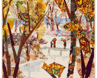 3039
Hang Faji
(b. 1946)
"Small Bridge Over Stream in Autumn," 1982
Fabric collage on paper
Signed in Chinese and dated 1982·11 in ink, lower right; inscribed in Chinese in black ink and numbered "472" in red ink, all possibly in the hand of the artist, verso; titled by repute
Sheet: 21.5" H x 15.375" W
Estimate: $200 - $300