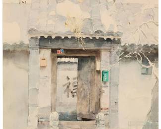 3018
Guan Weixing
(b. 1940)
"Courtyard Entry," 1990
Watercolor on paper
Signed in Chinese and dated 1990, lower right; titled by repute
Sheet: 20.25" H x 14.5" W
Estimate: $600 - $800