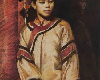 3022
Zhang Keng
(b. 1948)
"Before Marriage," 1990
Pastel on paper
Signed in Chinese and dated 90.5 in the lower left corner; titled by repute
Sight: 25.25" H x 17.375" W
Estimate: $600 - $800
