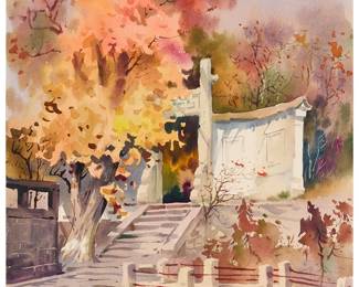 3167
Cao Daqing
(b. 1944)
"Late October"
Watercolor on paper
Signed and inscribed in Chinese in dark purple ink, and with a red ink chopmark, all lower left; titled by repute
Image/Sheet: 25" H x 17.5" W
Estimate: $200 - $300