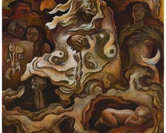 3118
Zhou Hongzhi
(b. 1954)
"Yin Yang," 1990
Oil on canvas over artist's panel
Signed in Chinese and dated 1990.9, lower left; titled by repute
47.25" H x 47.25" W
Estimate: $700 - $900