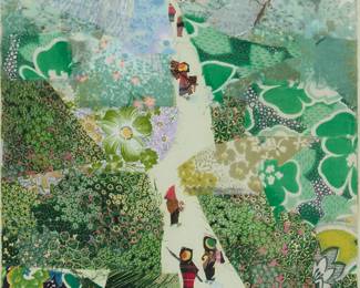 3035
Hang Faji
(b. 1946)
"Summer Palace," 1981
Fabric collage on light green paper mounted to dark green paper
Signed in Chinese and dated 1981 in ink lower right; titled in pencil on a label strung to the frame's hanging wire, and titled again in blue ink on the frame's backing paper, both in another hand
Sheet: 15.25" H x 10.375" W
Estimate: $100 - $200