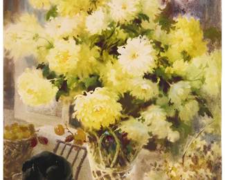 3007
Fu Shangyuan
(b. 1933)
"Tranquil Sunny Autumn"
Watercolor on paper
Signed in Chinese in brown ink and stamped with a red ink chopmark, lower right; inscribed in Chinese characters in ink and pencil, possibly in another hand, verso; titled by repute
Image/Sheet: 21.5" H x 15.5" W
Estimate: $700 - $900