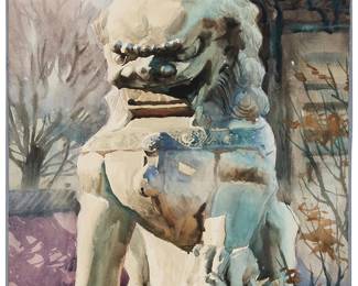 3135
Liu Li
(20th century)
"Fu Dog," 1985
Watercolor on paper
Signed, dated, and inscribed in Chinese lower right: Li Liu 1985; titled by repute
Image/Sheet: 19" H x 12.75" W
Estimate: $800 - $1,200