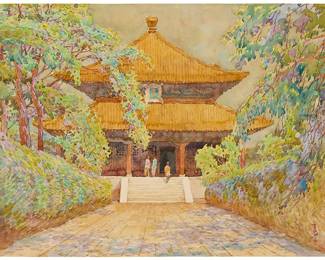 3163
Wang Xuan
(b. 1943)
"Emperor's Yellow"
Watercolor on paper
Signed in Chinese in brown ink, lower right; inscribed with Chinese characters in black ink on the verso, presumably in the hand of the artist; titled by repute
Image/Sheet: 13.875" H x 18" W
Estimate: $500 - $700