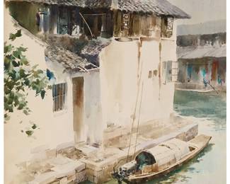 3105
Yuan Long
(b. 1936)
"Water Alley," 1990
Watercolor on wove paper
Signed in Chinese and dated 1990·7 in black ink, and with a red ink chopmark, all lower left; titled by repute
Image/Sheet: 24.875" H x 20.25" W
Estimate: $700 - $900