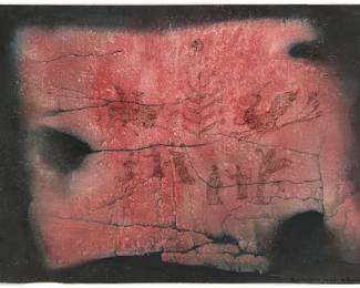 3152
Han Likun
(b. 1938)
"Those Who Came Before," 1990
Ink wash on laid Japanese paper laid to thinner Japanese laid paper
Signed in English, dated, and inscribed with Chinese characters in ink along the lower edge, at right: Han Likun 1990.
Image/Sheet: 25.875" H x 39.625" W; Support Sheet: 26.25" H x 39.875" W
Estimate: $800 - $1,200