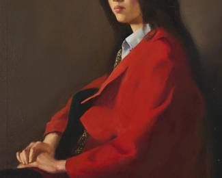 3024
Zhang Keng
(b. 1948)
"Girl in Red"
Oil on canvas
Signed in Chinese lower left; titled on a label affixed verso
22.75" H x 16.5" W
Estimate: $500 - $700
