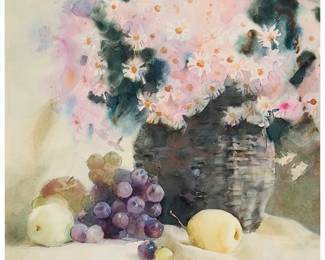 3017
Guan Weixing
(b. 1940)
"Fresh Flowers and Fruit," 1990
Watercolor on paper
Signed in Chinese and dated 1990, lower right; titled by repute
Image/Sheet: 19.375" H x 14.5" W
Estimate: $600 - $800